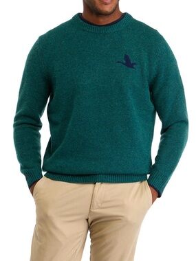 Vineyard Vines Merino Wool Crewneck Sweater with Navy Ducks, Medium